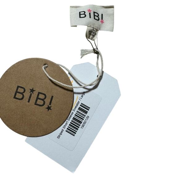 Women’s BiBi Size Large Multicolor‎ White Stripe Short T-shirt Sheer Sleeve New - Picture 4 of 7